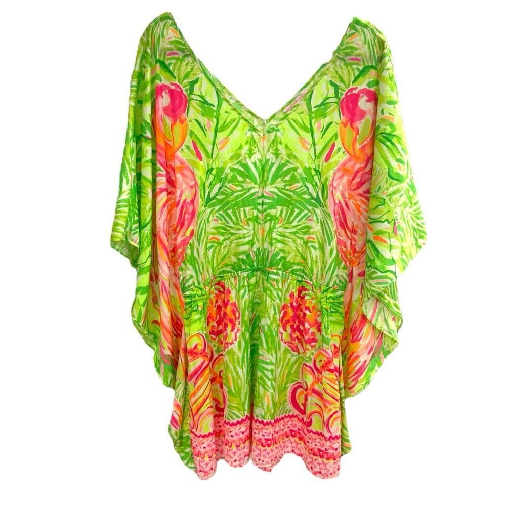 Lilly Pulitzer Mai Romper - Tiki Pink Flamingo - Size Medium - Kimono Jumpsuit - Picture 1 of 10